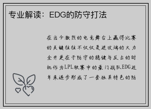 专业解读：EDG的防守打法